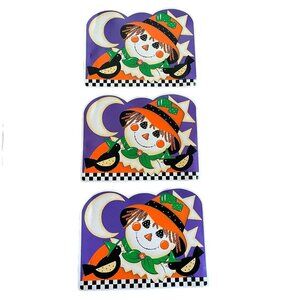 Vintage 90s Halloween Scarecrow Crow Moon Vinyl Placemats Set of 3